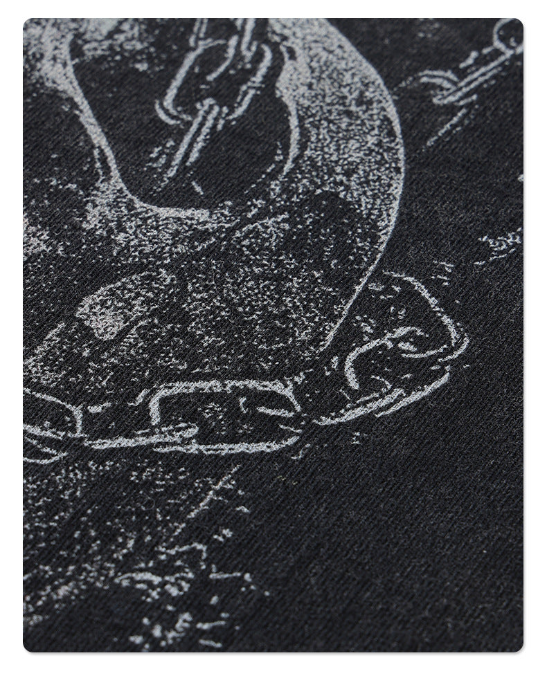 Washed Skull Digital Print Round Short Sleeve T-Shirt WN7768