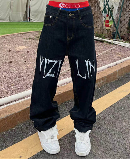 Eye Print Straight Denim Jeans WN24119