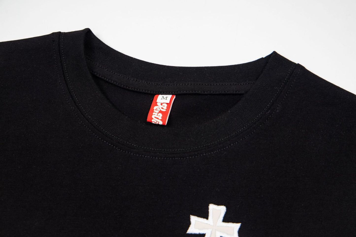 Cotton Cross Applique Embroidery Short Sleeve T-Shirt WN25577