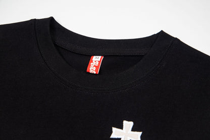 Cotton Cross Applique Embroidery Short Sleeve T-Shirt WN25577