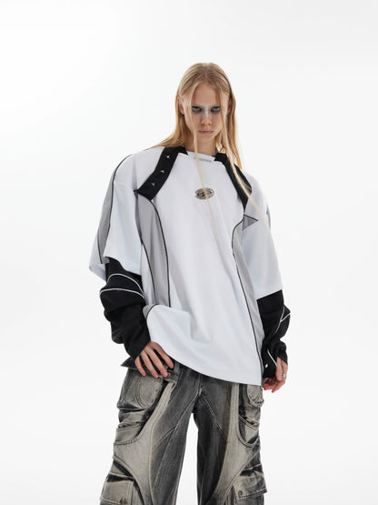 Contrast Color Fake Layered Design Sporty Sweatshirt WN8683