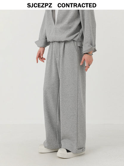 Fake Layered Stand Neck Sweatshirt & Wide Leg Sporty Pants Setup WN21264