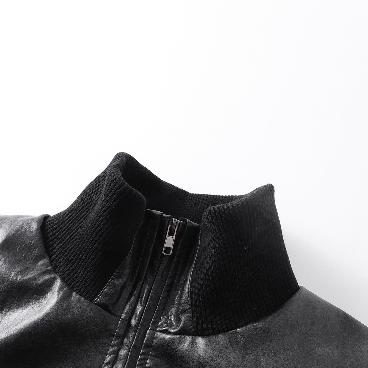 Standing-Collar Zip-Up Pocket PU Leather Jacket WN23085