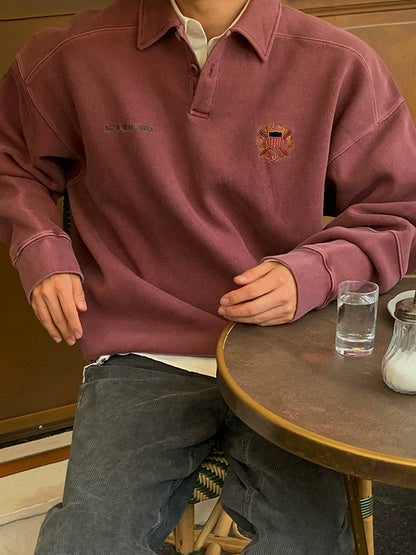 Embroidered Lapel Pullover Long Sleeve Polo Shirt WN20242