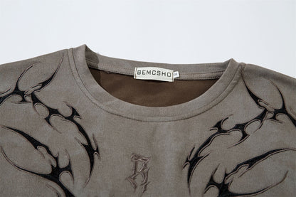 3D Embroidery Suede Oversize Short Sleeve T-Shirt WN15082