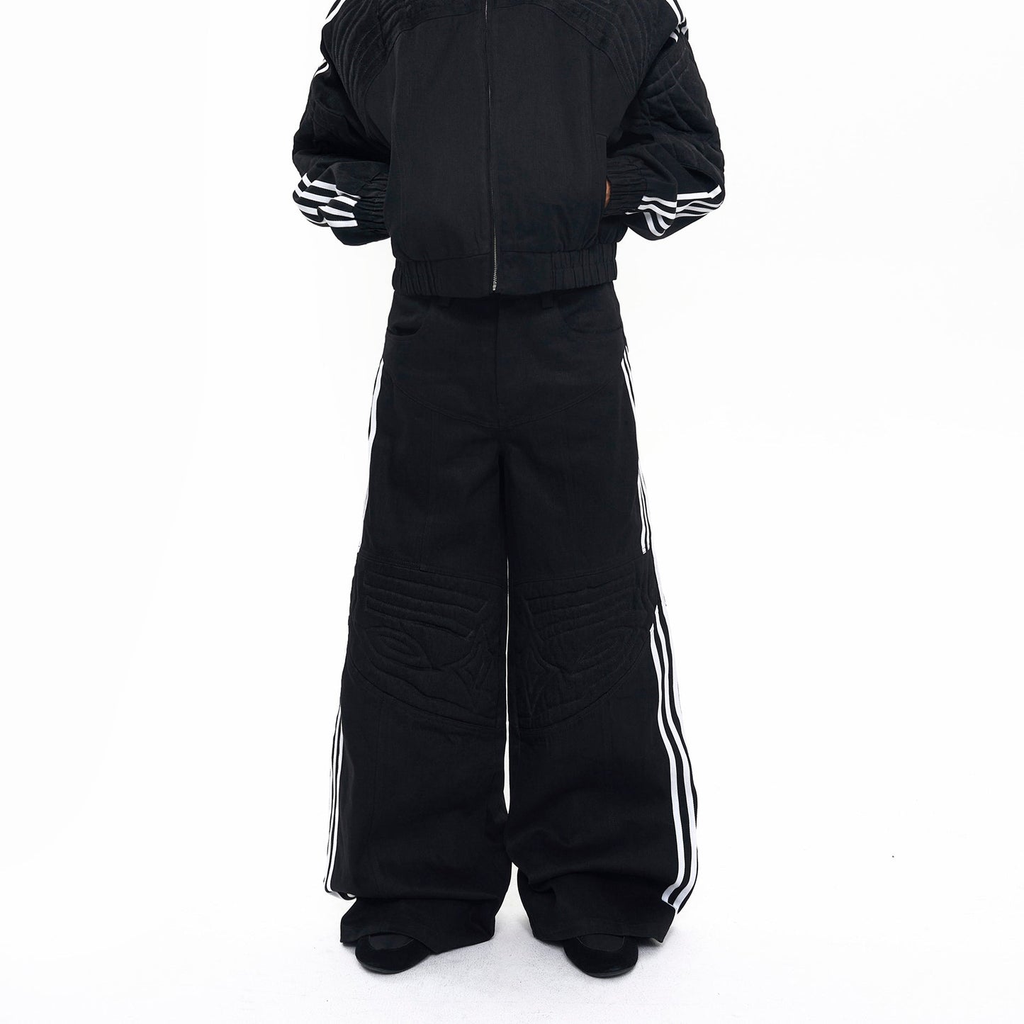 Patchwork Stand Neck Jacket & Patchwork Wide Leg Pants Setup WN20380