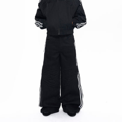 Patchwork Stand Neck Jacket & Patchwork Wide Leg Pants Setup WN20380