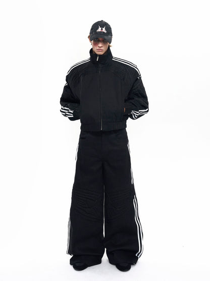 Patchwork Stand Neck Jacket & Patchwork Wide Leg Pants Setup WN20380