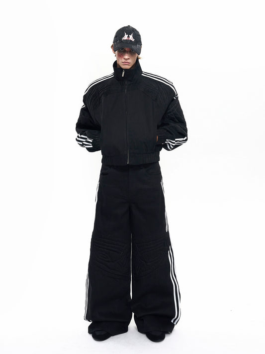 Patchwork Stand Neck Jacket & Patchwork Wide Leg Pants Setup WN20380