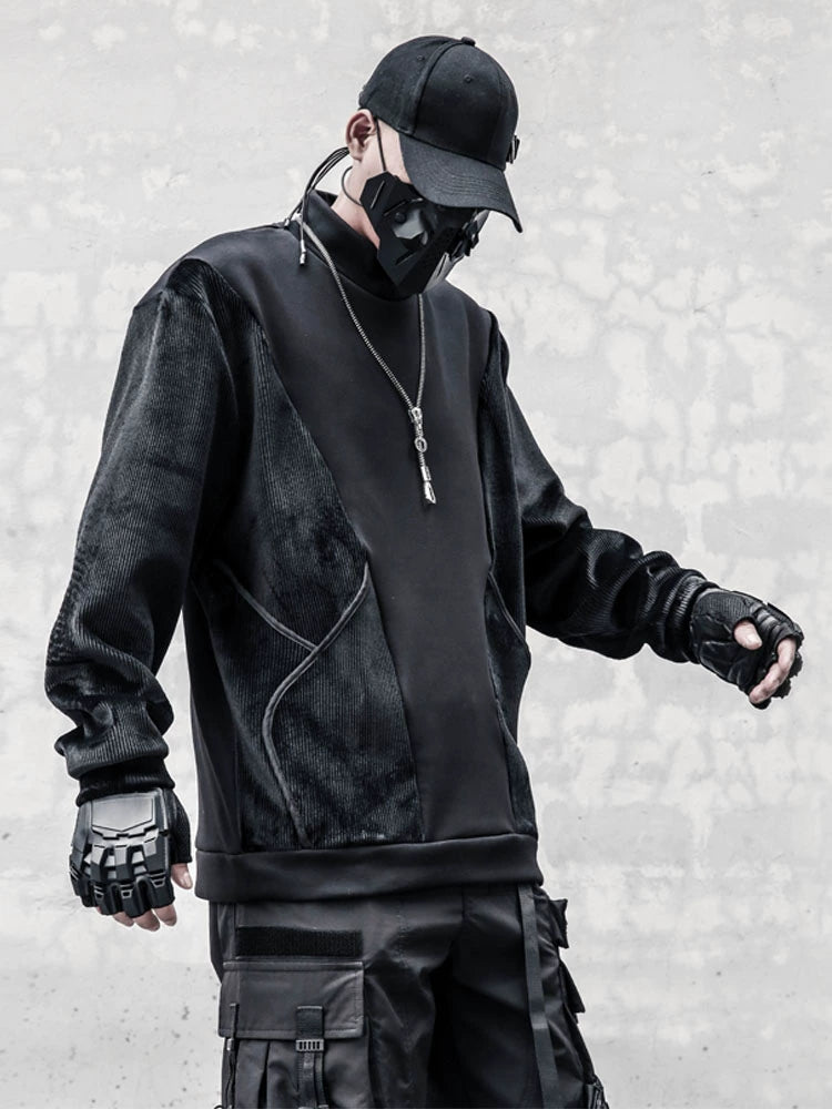 Half Neck Fleece Lining Mix Patch Sweatshirt WN22386