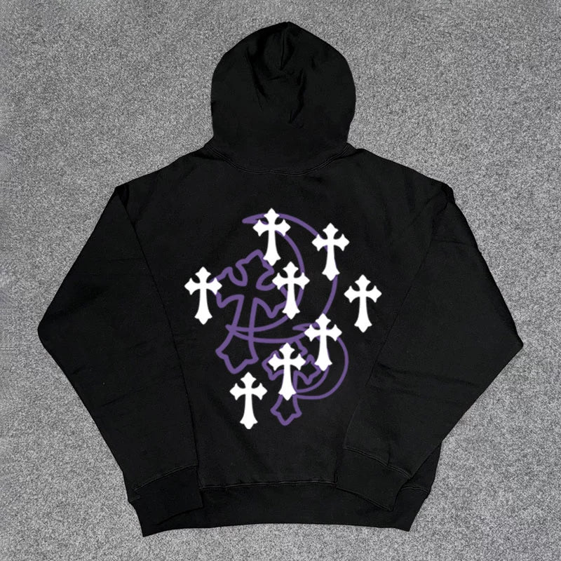 Heavyweight Cross Design Oversize Pullover Hoodie WN16239