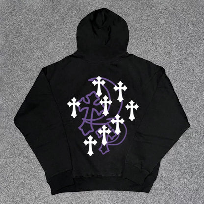 Heavyweight Cross Design Oversize Pullover Hoodie WN16239