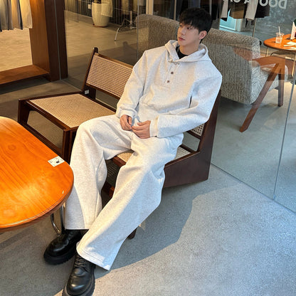 Henley Design Hoodie & Wide Leg Sweatpants Setup WN25376