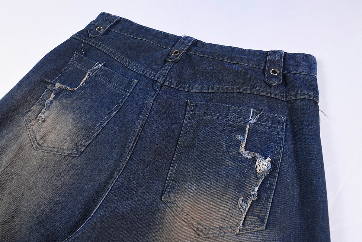 Heavyweight Washed Deconstructed Wide Leg Denim Jeans WN25745
