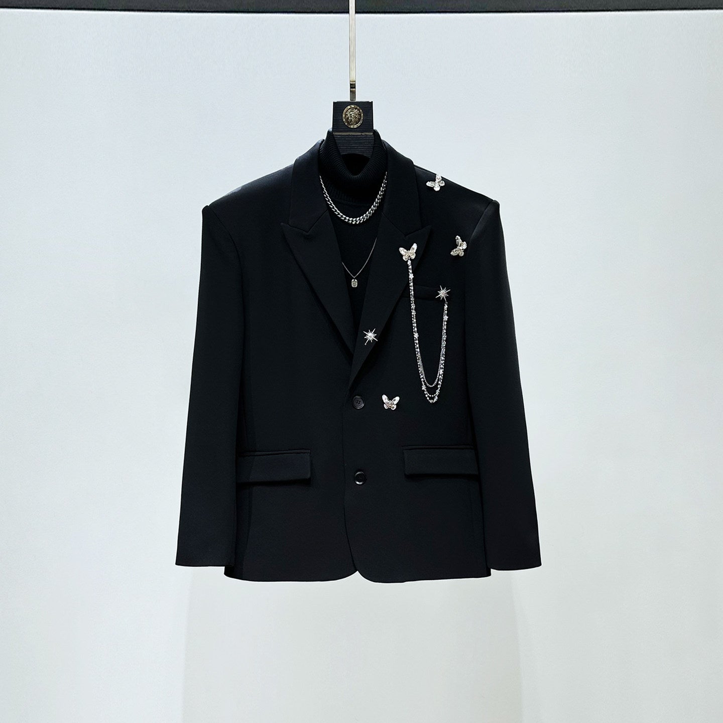 Butterfly Chain Shoulder-pad Tailored Jacket & Straight Trousers Setup WN23947