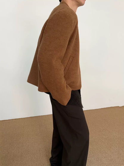 Wool Collarless Zipper Jacket WN21499