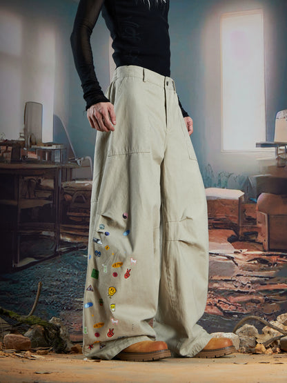 Cartoon Embroidery Wide Leg Pants WN21366