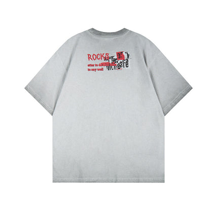 Washed Rock Band Print Short Sleeve T-Shirt WN25485