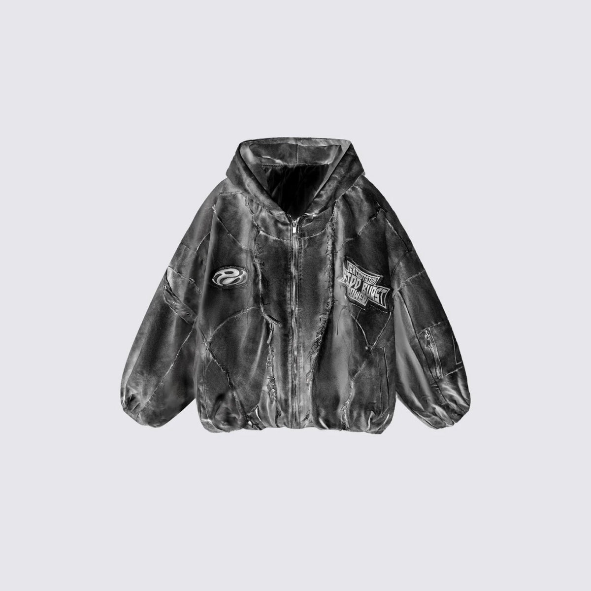 Washed Graphic Pocket Detail Hooded Jacket WN27967