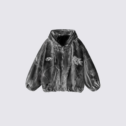 Washed Graphic Pocket Detail Hooded Jacket WN27967