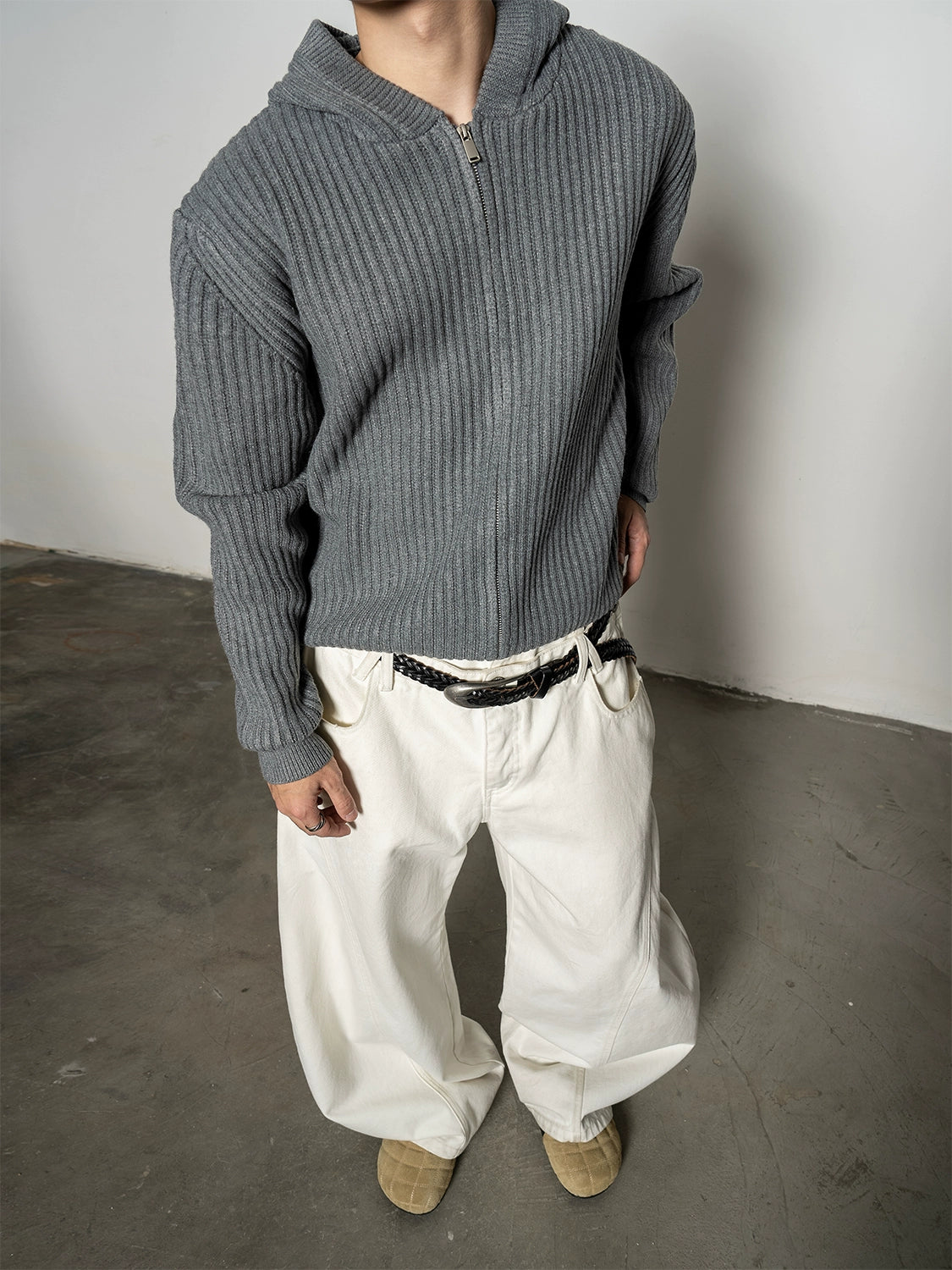 Ribbed Hooded Knit Cardigan WN20879