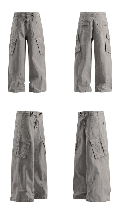 Washed Straight Wide Leg Cargo Pants  WN26343
