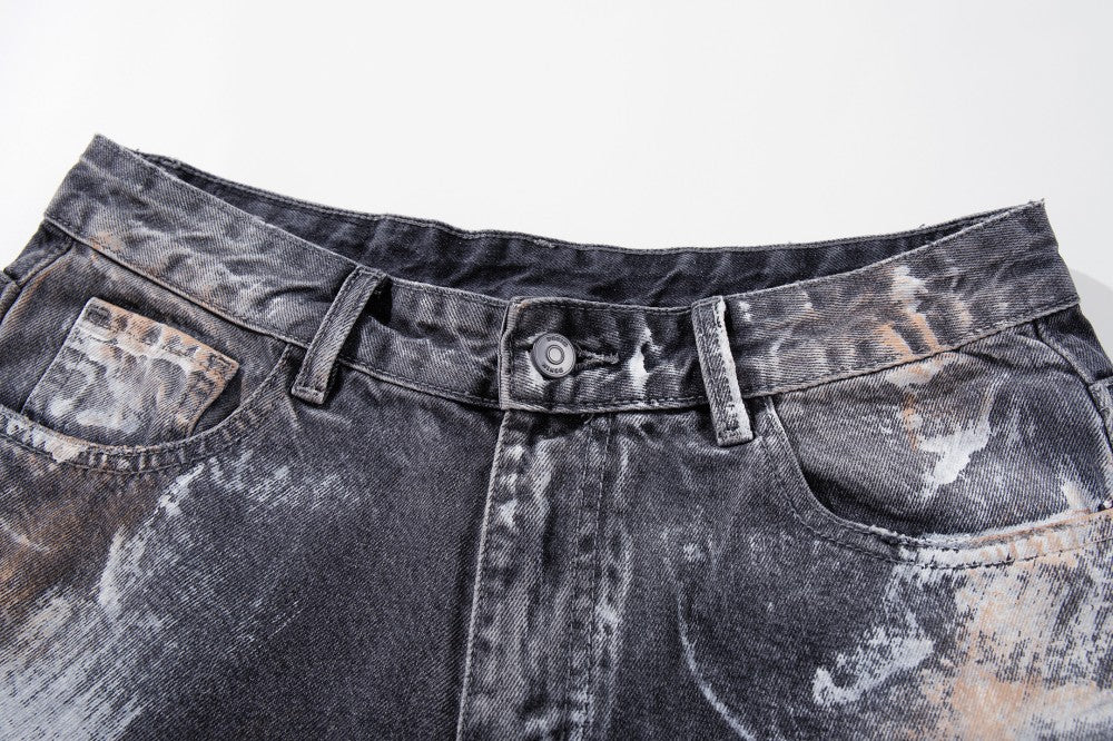Paint Damage Wide Leg Denim Jeans WN27980