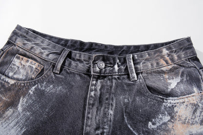 Paint Damage Wide Leg Denim Jeans WN27980