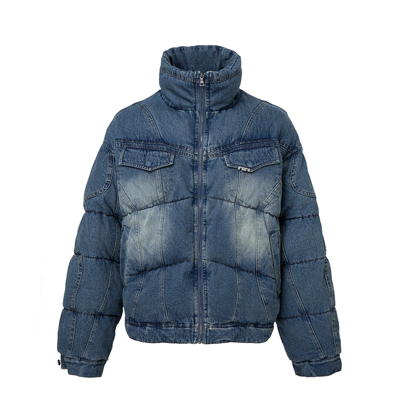 Washed Denim Oversize Thick Puffer Jacket WN12190