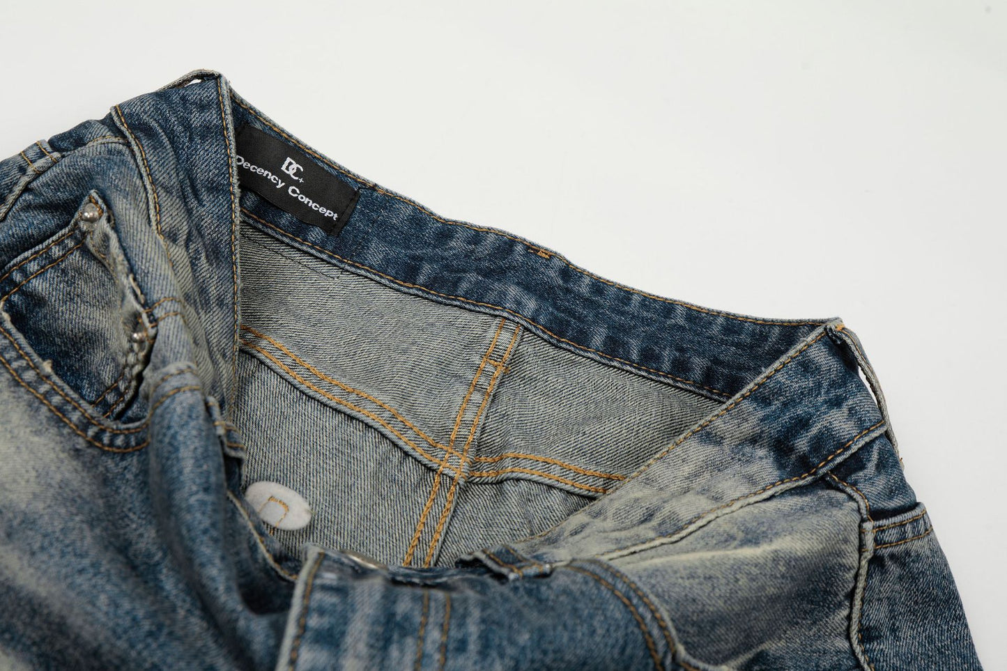 Washed Whisker Paint Splatter Straight Denim Jeans WN26147