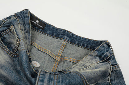 Washed Whisker Paint Splatter Straight Denim Jeans WN26147