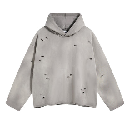 Washed Irregular Hole Water Spray Print Hoodie WN7795