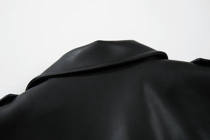 Zip-Up Belted Metal Buckle PU Leather Jacket WN23082