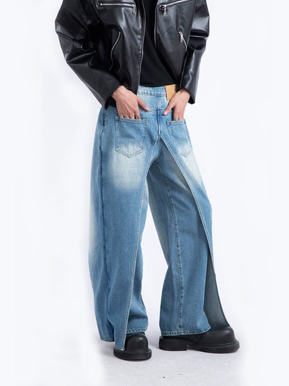 Washed Wide Leg Straight Denim Jeans WN9253