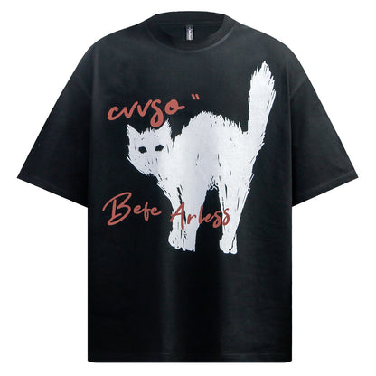 Cat Graphic Letter Print Short Sleeve T-Shirt WN26246