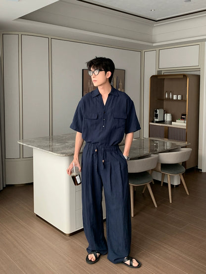 Linen Short Sleeve Shirt & Linen Pants Setup WN20422