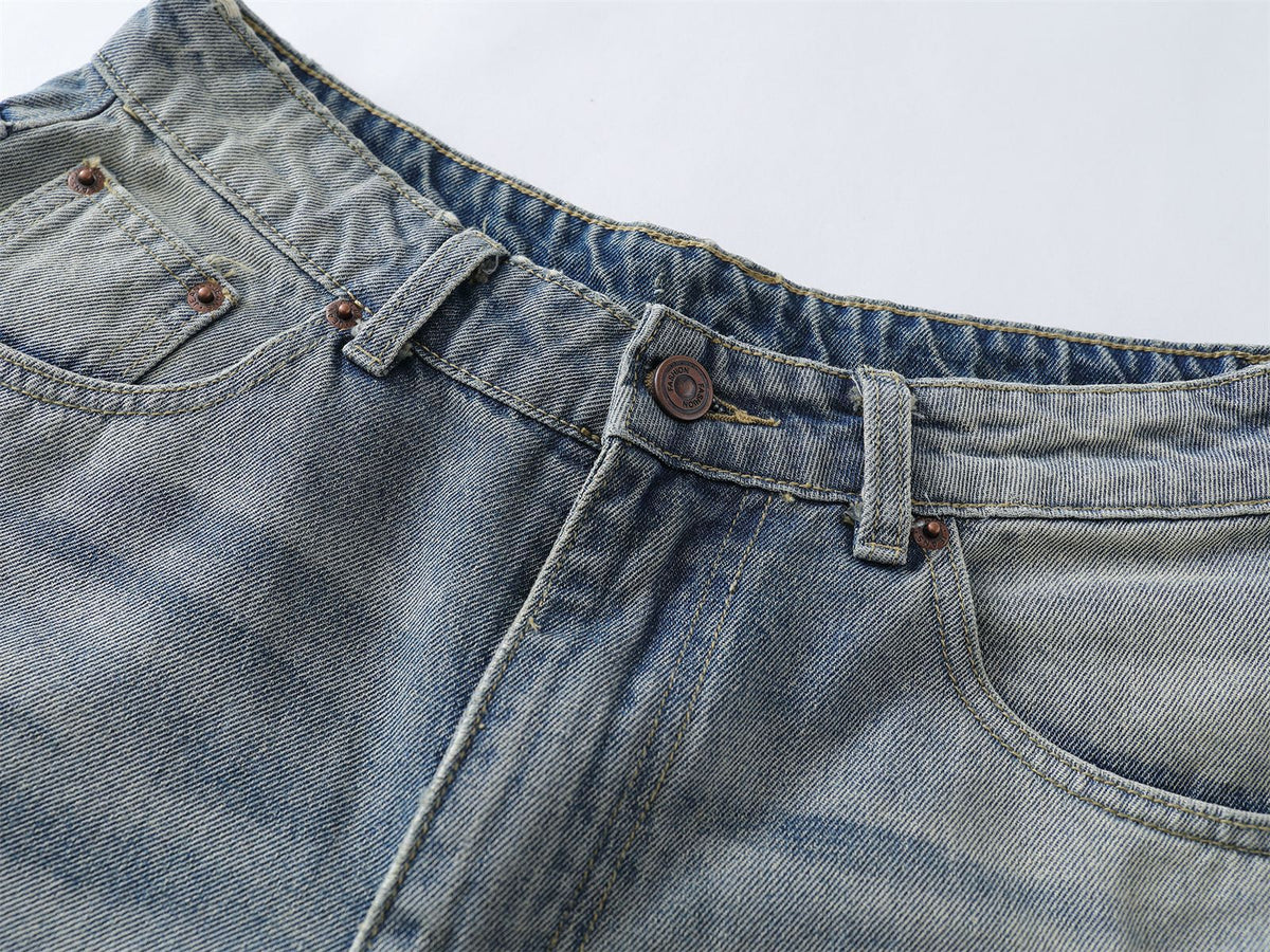 Washed Patchwork Raw Edge Cropped Denim Pants WN26827