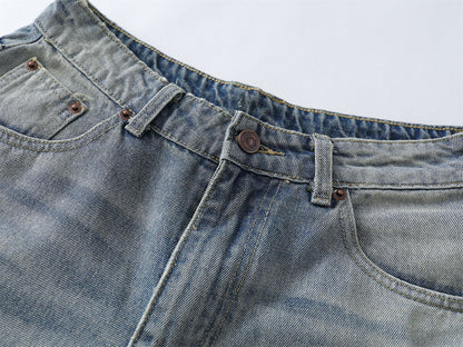 Washed Patchwork Raw Edge Cropped Denim Pants WN26827