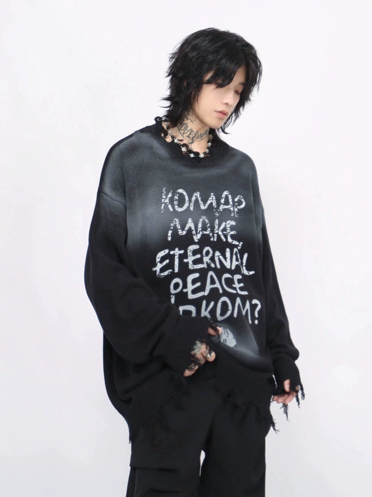 Damage Oversize Knit Sweater WN8372