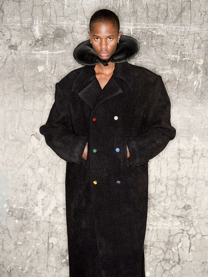 Wool Gem Shoulder-Pad Long Double-Breasted Coat WN21306