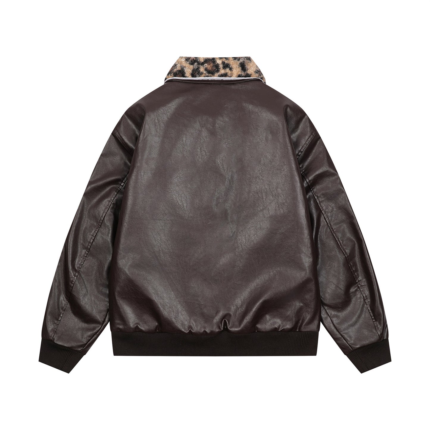 Badge Embroidery Detachable Leopard Collar PU Leather Jacket WN11189