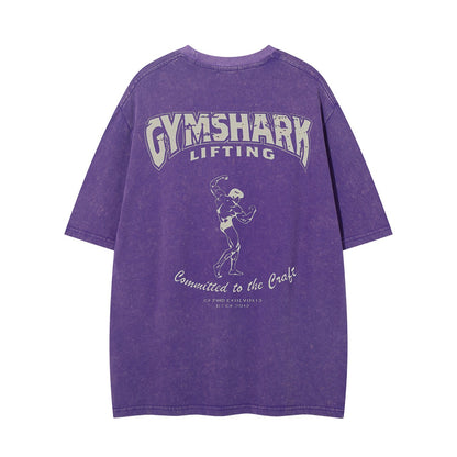 Washed Barbell Print Short Sleeve T-Shirt WN26961