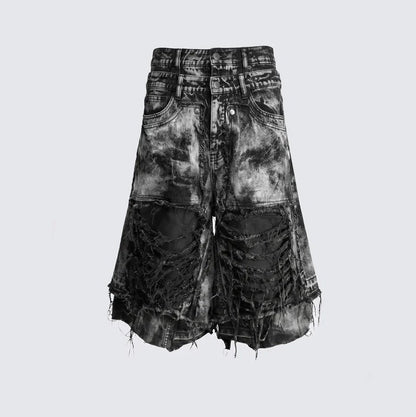 Washed Damage Frayed Denim Half Jeans WN28037