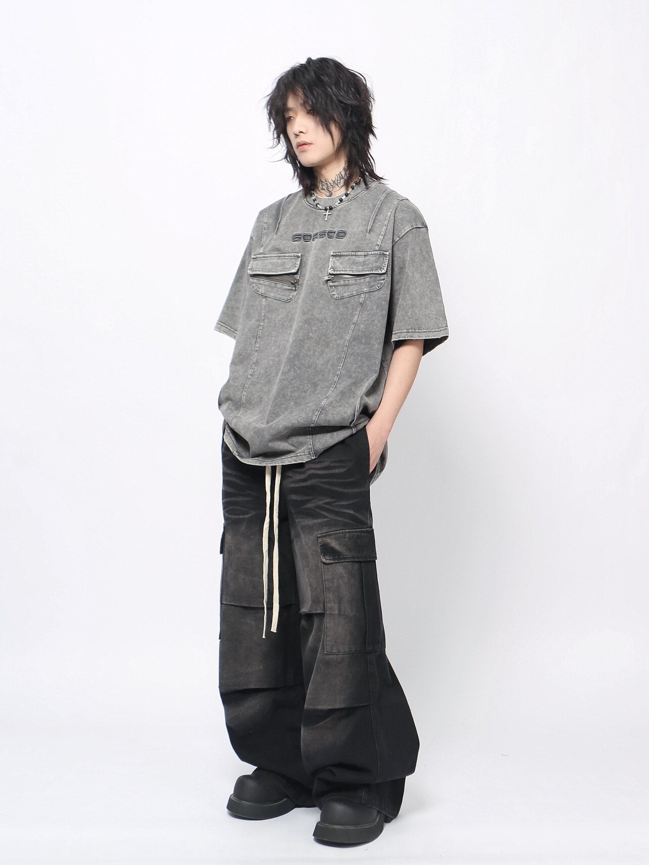 Pleats Cargo Washed Short Sleeve T-Shirt WN24470