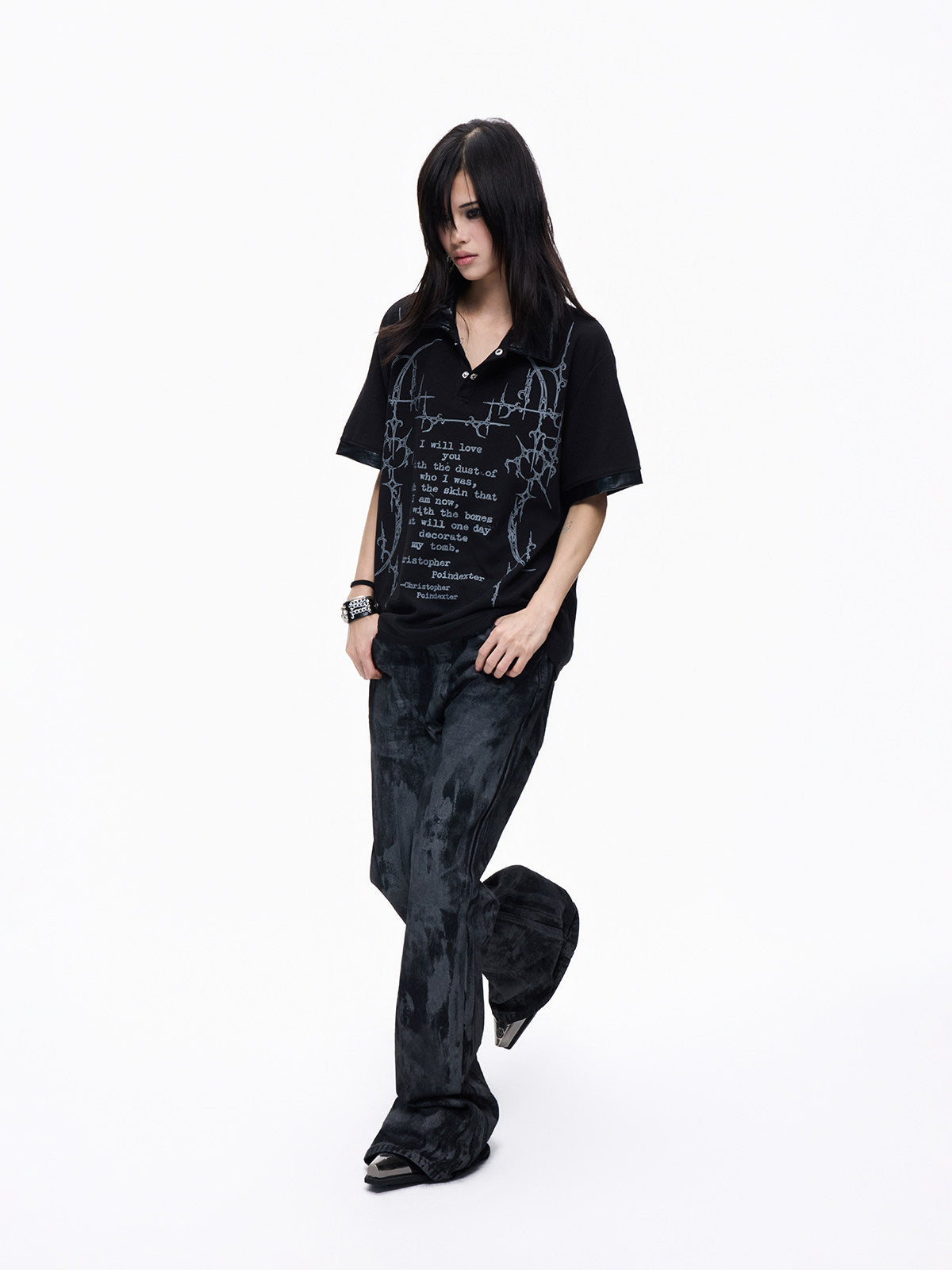 Thorn Letter Print Short Sleeve Polo Shirt WN27257