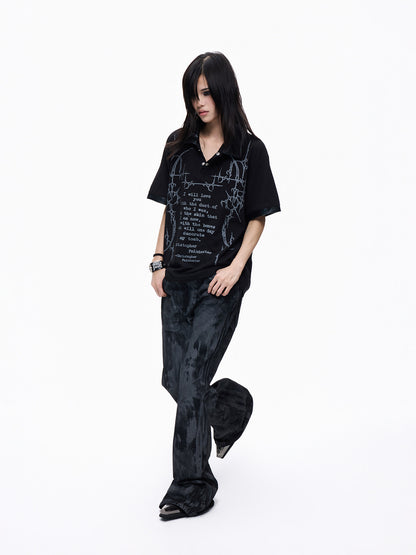 Thorn Letter Print Short Sleeve Polo Shirt WN27257