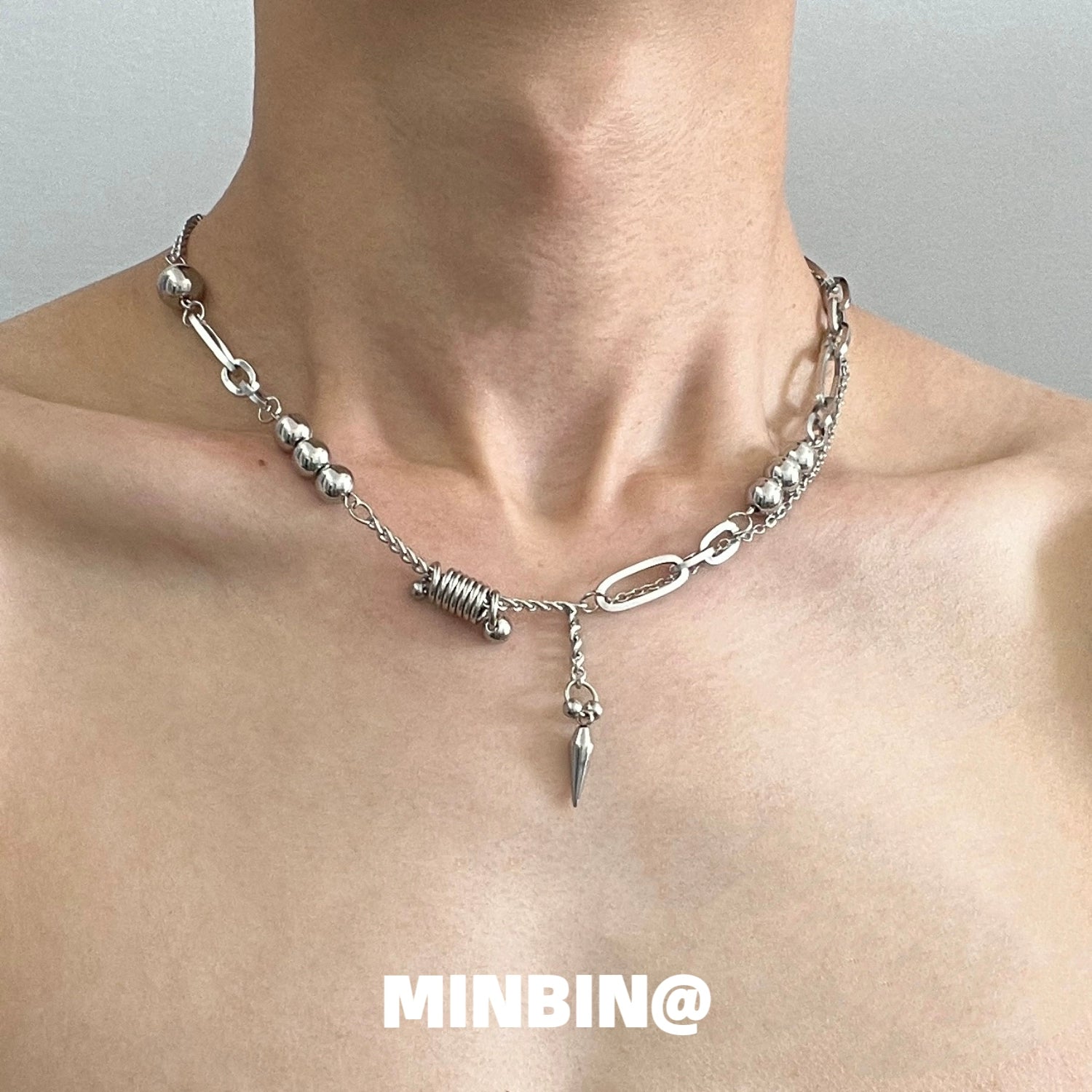 Bead Rivet Titanium Steel Necklace WN19220