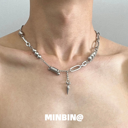 Bead Rivet Titanium Steel Necklace WN19220