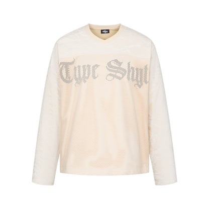 Velvet Texture Mesh Hollow Print Long Sleeve T-Shirt WN20988