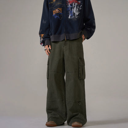 Washed Wide-Leg Straight Cargo Pants WN10655